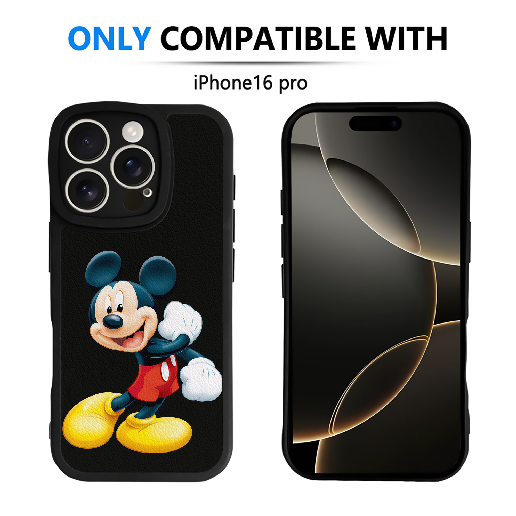 （画像用） ミッキーマウス Mickey Mouse 【iPhone 16シリーズ対応】シリコンスマホケース（レザー調） 材質：シリコン